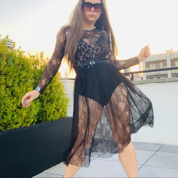 Zara Transparent Black Lace Tutu Mesh Midi Dress - Picture 5 of 16